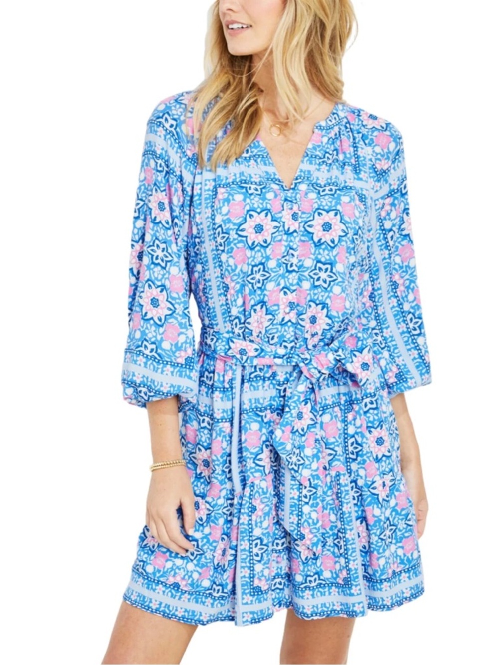 Vineyard Vines Blue Pink Floral Tiered Dress Size Small